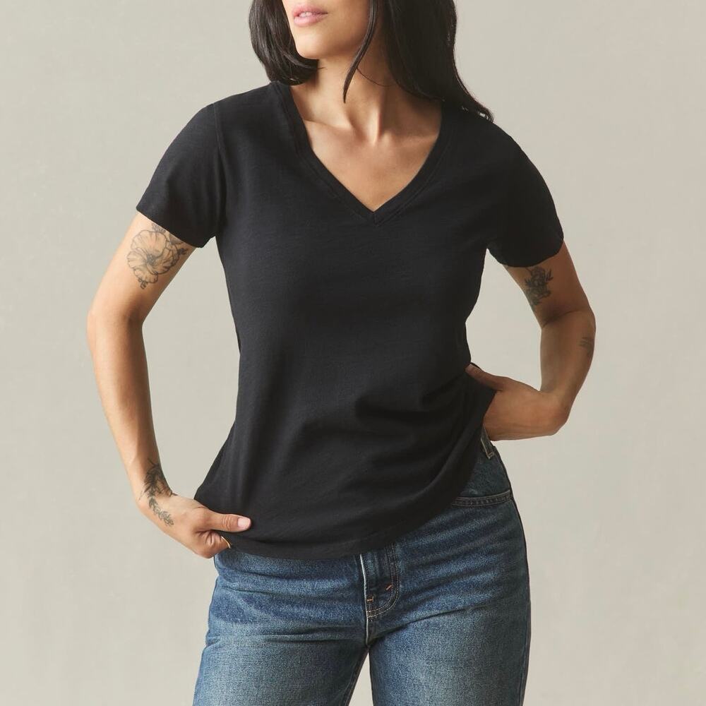 NWOT American Giant Women's Premium 100% Cotton Slub V-Neck Tee Black Size XL